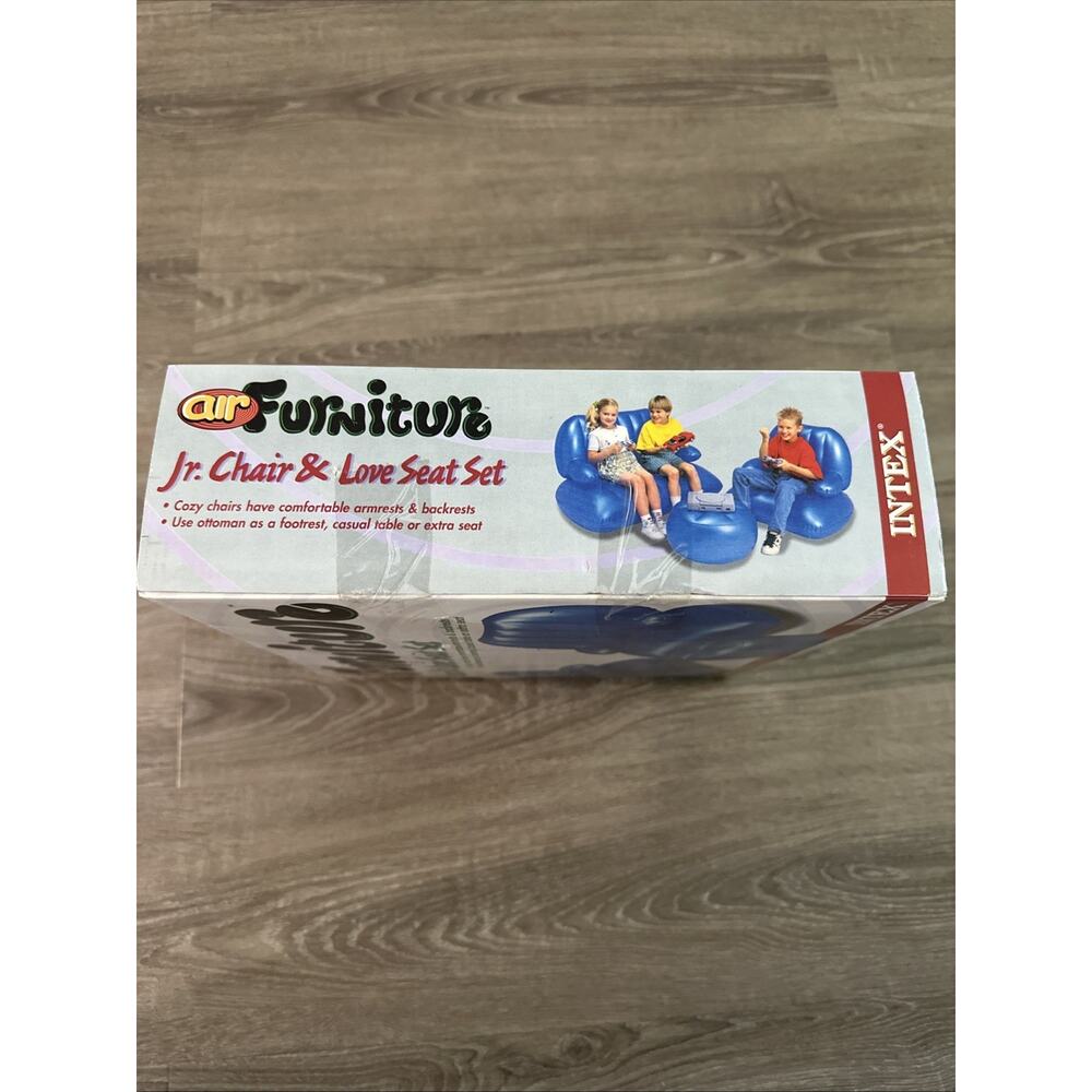 Vintage 90s Y2K Intex Air Furniture Inflatable Chair Jr Chair Love Seat Set Blue - Picture 2 of 5